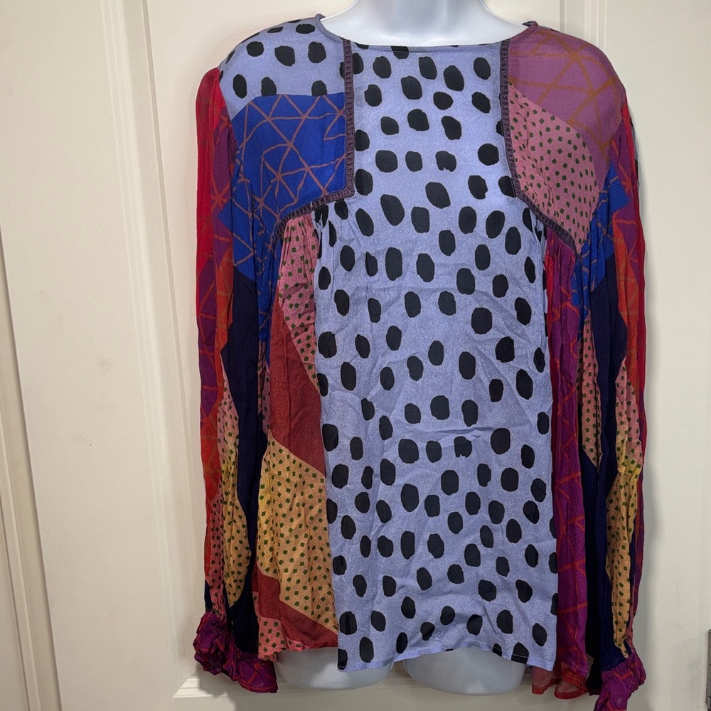 Colorful Polka Dot Patchwork Blouse - image 1